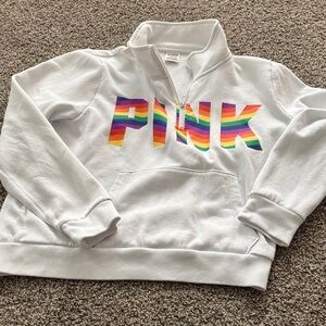 PINK Victoria's Secret White Sweatshirt with Rainbow Logo